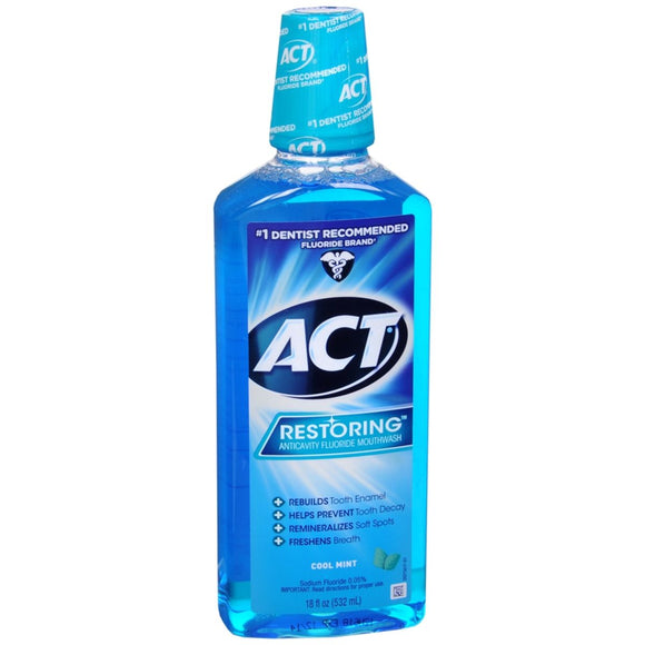 ACT Restoring Anticavity Fluoride Mouthwash Cool Mint - 18 OZ