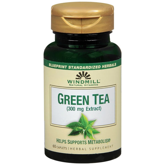 Windmill Natural Vitamins Green Tea 300mg Herbal Supplement Caplets - 60 CP