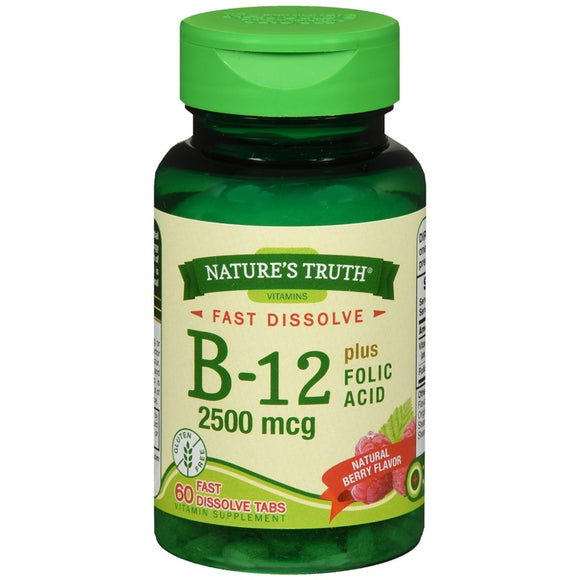 Nature's Truth Vitamin B-12 2500 mcg plus Folic Acid Fast Dissolve Tabs Natural Berry Flavor - 60 TB