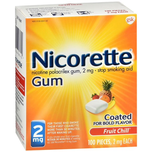 Nicorette Stop Smoking Aid Gum 2 mg Fruit Chill - 100 EA
