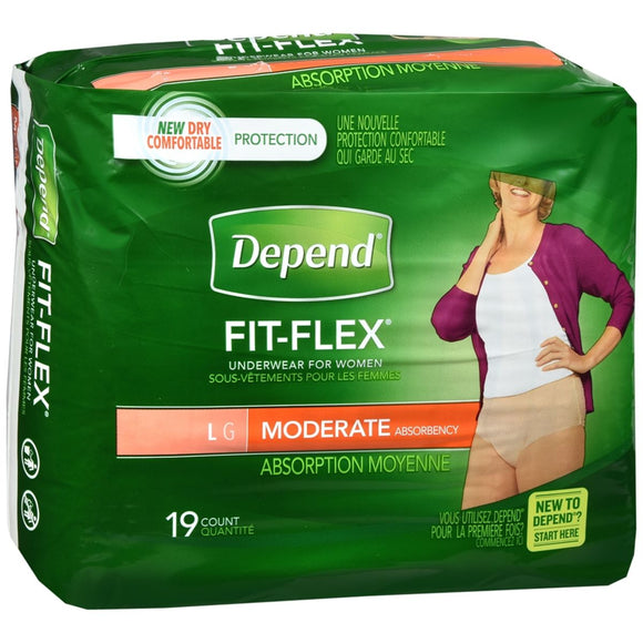 Depend Fit-Flex Underwear for Women Moderate Absorbency Size L - 19 EA