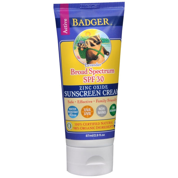 Badger Active Zinc Oxide Sunscreen Cream SPF 30 Lavender - 2.9 OZ