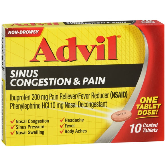 Advil Sinus Congestion & Pain Coated Tablets - 10 TB