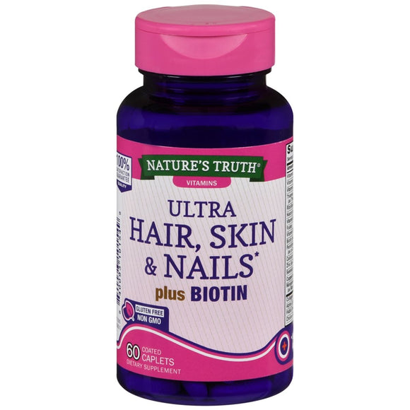 Nature's Truth Ultra Hair, Skin & Nails plus Biotin Coated Caplets - 60 TB