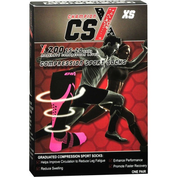 CHAMPION CSX Compression Sport Socks Moderate Pink/Black XS 1 pr