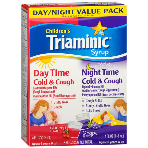 Triaminic Children's Syrup Day Time/Night Time Cold & Cough Cherry Flavor & Grape Flavor - 8 OZ