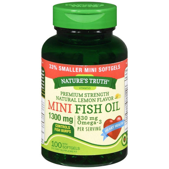 Nature's Truth Vitamins Mini Fish Oil 1300 mg Softgels Premium Strength Natural Lemon Flavor - 100 CP