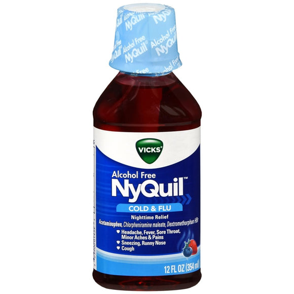 Vicks NyQuil Cold & Flu Liquid Alcohol Free Berry Flavor - 12 OZ