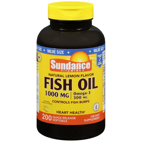 Sundance Vitamins Fish Oil 1000 mg /Omega-3 300 mg Softgels Natural Lemon Flavor - 200 CP