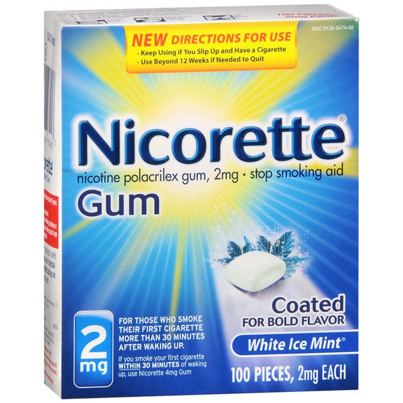 Nicorette Stop Smoking Aid Gum 2 mg White Ice Mint - 100 EA