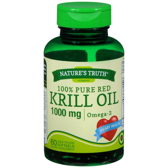 Nature's Truth 100% Pure Red Krill Oil 1000 mg Omega -3 Quick Release Softgels - 60 CP