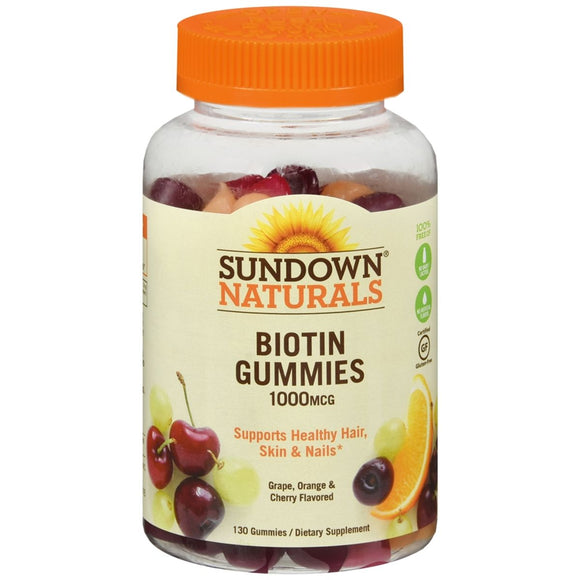 Sundown Naturals Biotin 1000 mcg Gummies Grape, Orange and Cherry Flavored - 130 EA