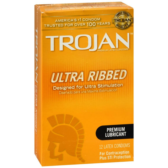 Trojan Ultra Ribbed Lubricated Latex Condoms - 12 EA