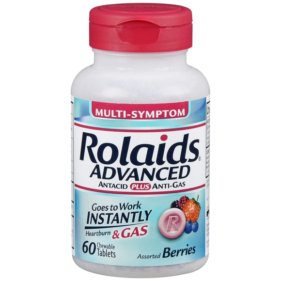 Rolaids Advanced Antacid plus Anti-Gas Chewable Tablets Assorted Berries - 60 TB