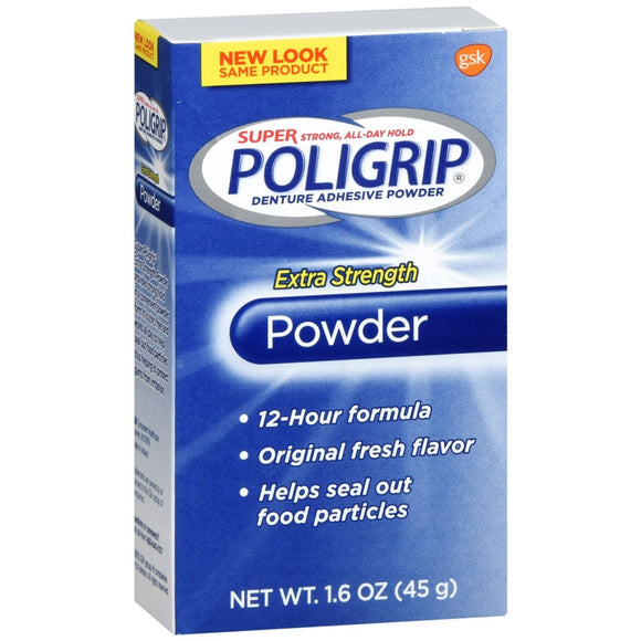 SUPER POLIGRIP Denture Adhesive Powder Extra Strength - 1.6 OZ