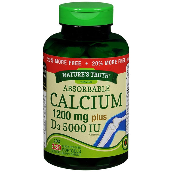 Nature's Truth Absorbable Calcium 1200 mg plus D3 5000 IU per Serving Quick Release Softgels - 120 CP