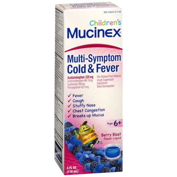 Mucinex Children's Multi-Symptom Cold & Fever Liquid Berry Blast Flavor - 4 OZ