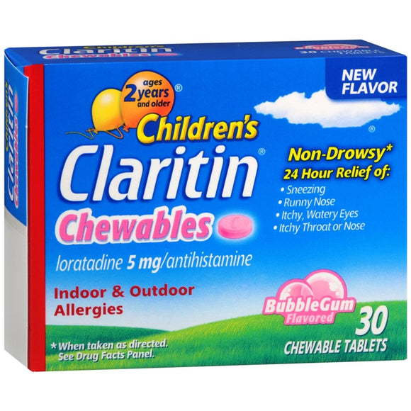 CLARITIN Children's 24 Hour Allergy Chewable Tablets Bubble Gum Flavored - 30 TB