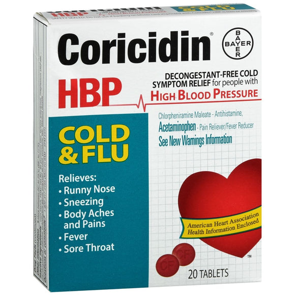 Coricidin HBP Cold & Flu Tablets - 20 TB