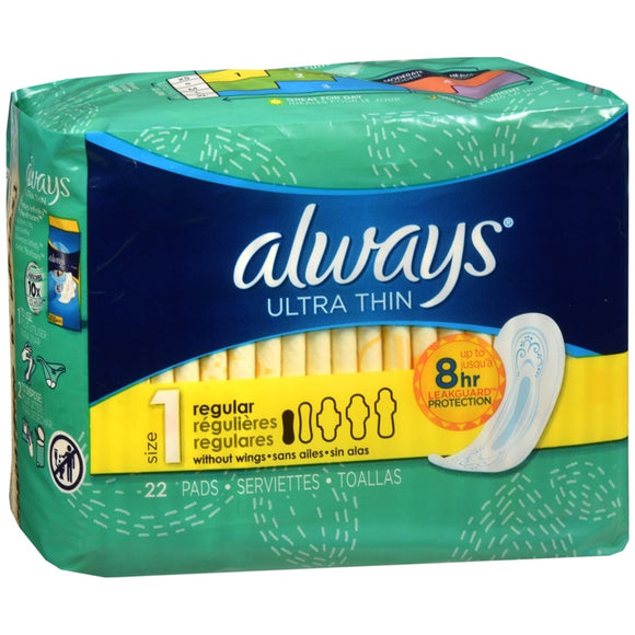 Always Ultra Thin Pads Regular without Wings Size 1 - 22 EA