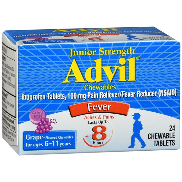 Advil Junior Strength Chewable Tablets Grape Flavored - 24 TB