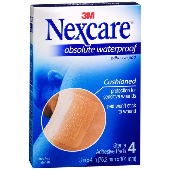 Nexcare Absolute Waterproof Adhesive Gauze Pad 3 Inches X 4 Inches - 4 EA