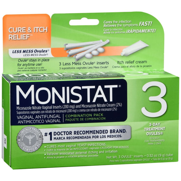 MONISTAT 3 Vaginal Antifungal Cure & Itch Relief Combination Pack - 1 EA