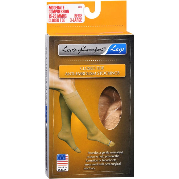 Loving Comfort Legs Closed Toe Anti-Embolism Stockings Moderate 15-20 MMHG Beige Large 1 PR