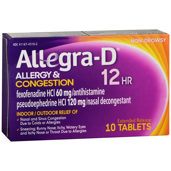 Allegra D 12 Hour Allergy & Congestion Extended Release Tablets - 10 TB