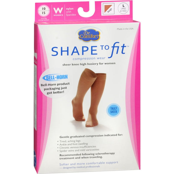 Dr. Comfort Shape To Fit Women's Compression Hosiery Truly Sheer 10/15 mmHg Beige Large 11972 1 PR