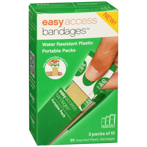 Easy Access Bandages Water Resistant Plastic Portable Packs Assorted Sizes - 30 EA