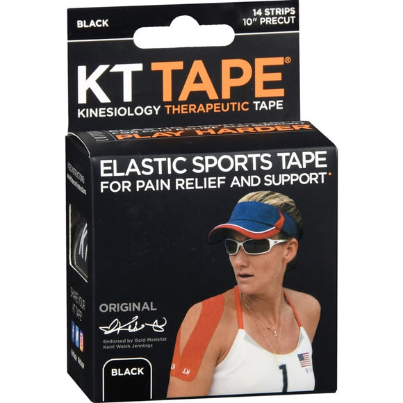 KT Tape Kinesiology Therapeutic Elastic Sports Tape Strips Black - 14 EA