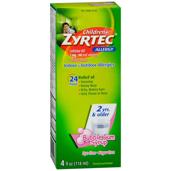 Zyrtec Children's 24 Allergy Syrup Bubble Gum - 4 OZ