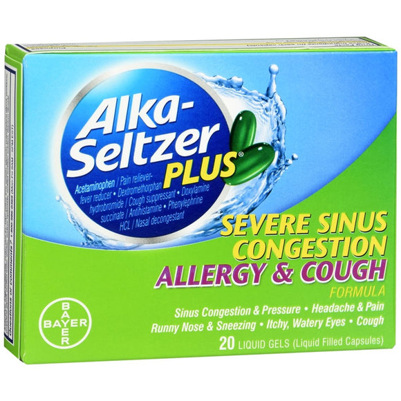 Alka-Seltzer Plus Severe Sinus Congestion Allergy & Cough Formula Liquid Gels - 20 CP