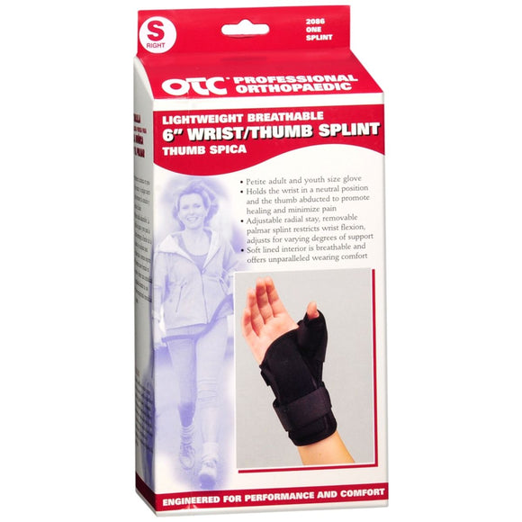 OTC Professional Orthopaedic Lightweight Breathable 6 Inch Wrist/Thumb Splint Black Right Size S 2086/R-S 1 EA
