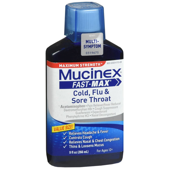 Mucinex Fast-Max Cold Flu & Sore Throat Liquid Maximum Strength - 9 OZ