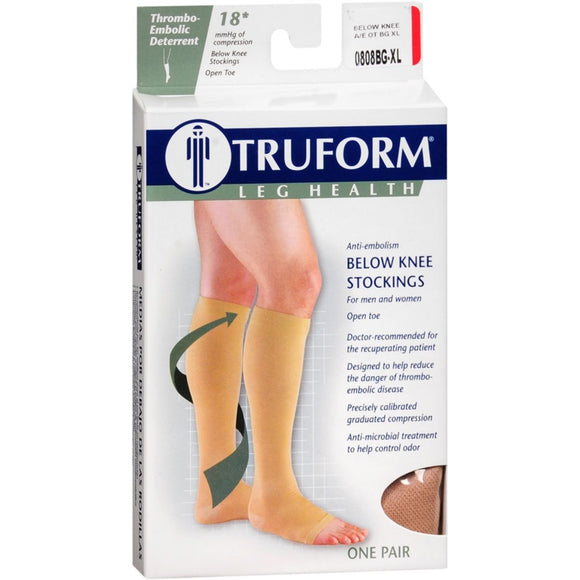 TRUFORM Leg Health Below Knee Thrombo-Embolic Deterrent Open Toe Beige X-Large 0808BG-XL - 1 PR