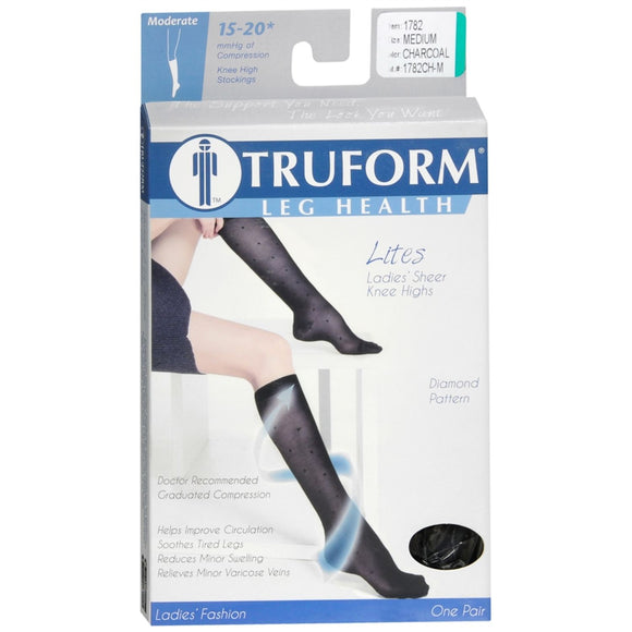 Truform Leg Health Lites Ladies Sheer Knee Highs Medium Charcoal 1 pr