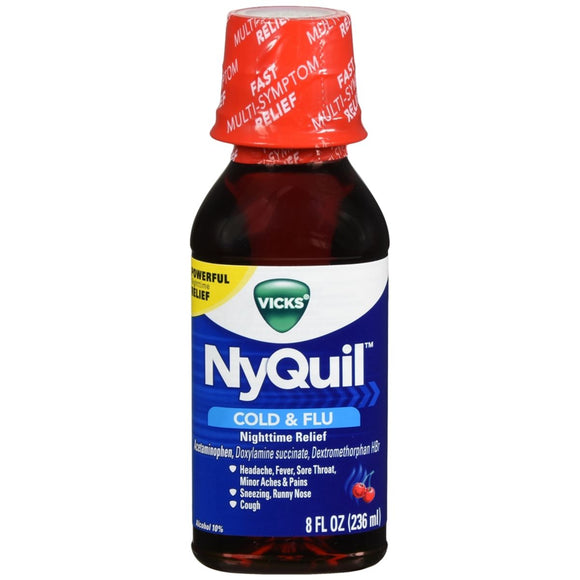 Vicks NyQuil Cold & Flu Nighttime Relief Liquid Cherry - 8 OZ