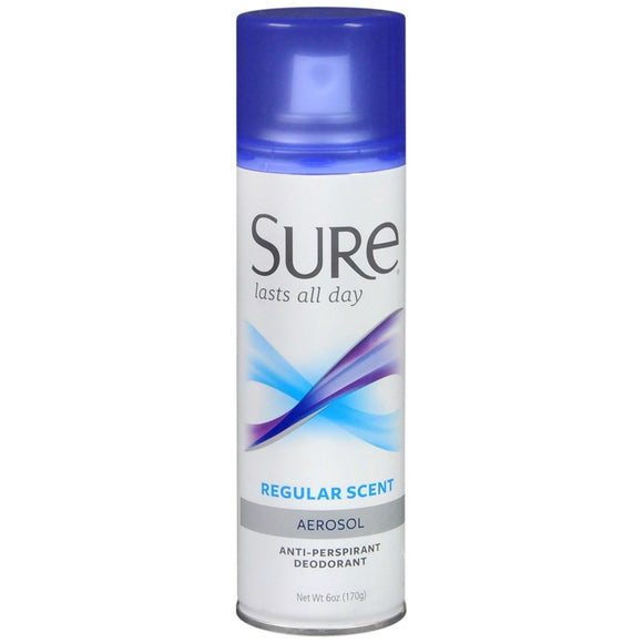 Sure Anti-Perspirant Deodorant Aerosol Spray Regular Scent - 6 OZ