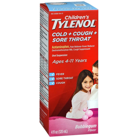 Tylenol Children's Cold + Cough + Sore Throat Oral Suspension Bubble Gum - 4 OZ