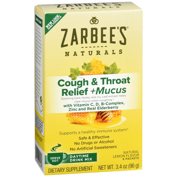 Zarbee's Naturals Cough & Throat Relief + Mucus Daytime Drink Mix Packets Natural Lemon Flavor - 6 EA