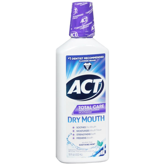ACT Total Care Anticavity Fluoride Rinse Dry Mouth Soothing Mint 18 OZ