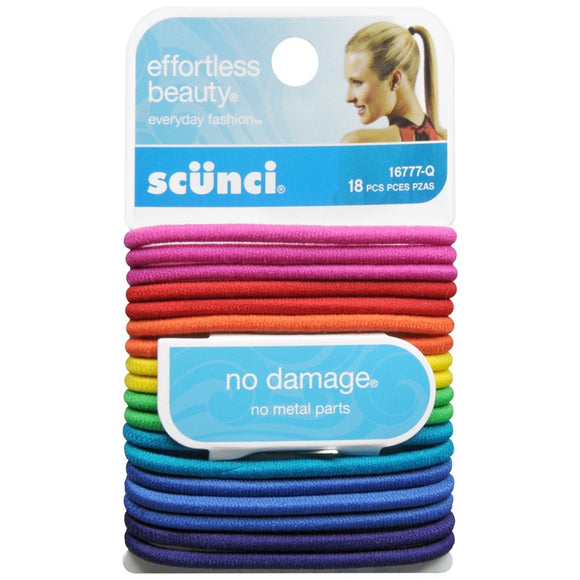 Scunci 18 Count Large Bright Colors Style No Damage Hair Elastics 1677703A048 -