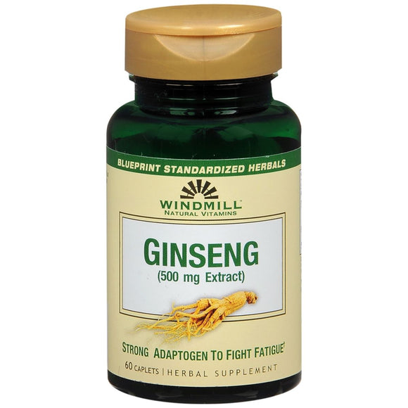 Windmill Natural Vitamins Ginseng 500mg Herbal Supplement Caplets - 60 CP