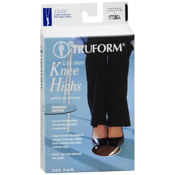 TRUFORM Lites Knee High Stockings Women's 15-20 mmHg Beige Large 1773BG-L 1 PR