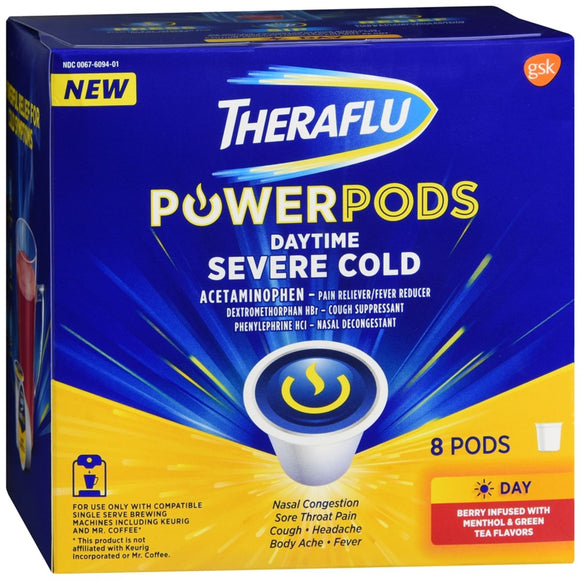 Theraflu Daytime Severe Cold Power Pods Berry Infused with Menthol & Green Tea Flavors - 8 EA