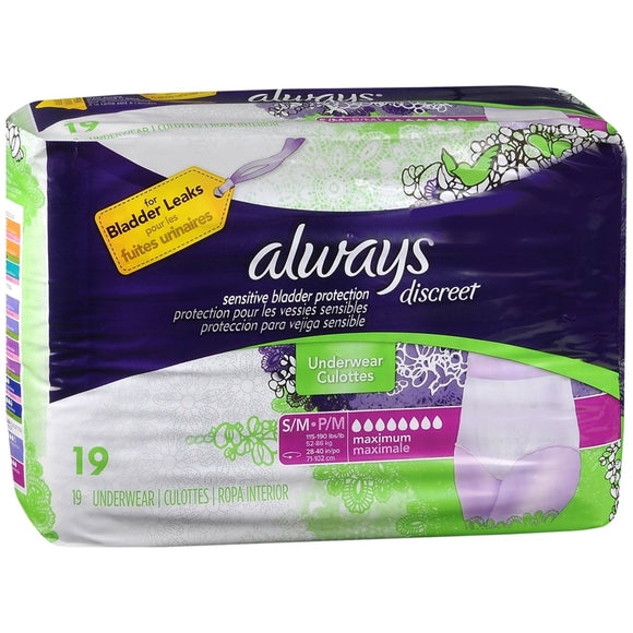 Always Discreet Underwear Maximum Absorbency Size S/M - 19 EA