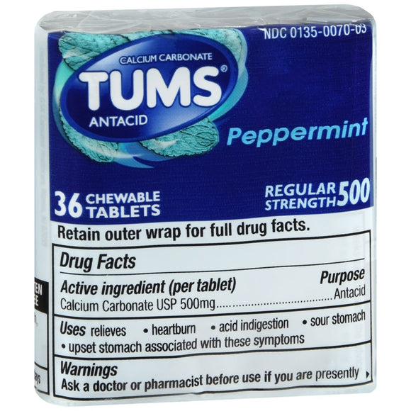 TUMS Antacid Chewable Tablets Regular Strength Peppermint - 36 TB