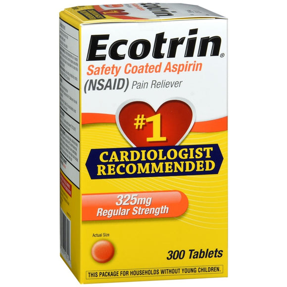 Ecotrin Safety Coated Aspirin 325 mg Regular Strength Tablets - 300 TB